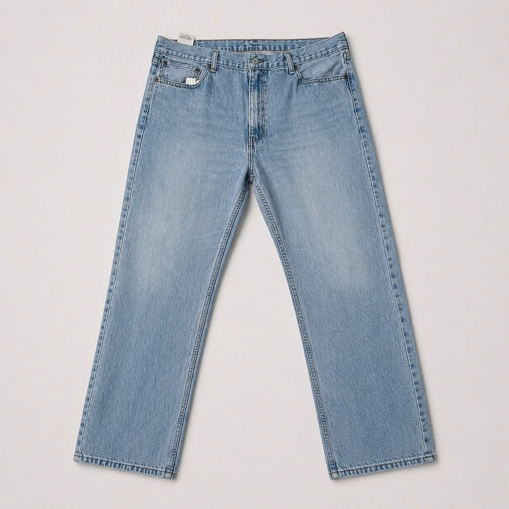 Levis 505 Jeans Mens 42x32 Light Wash Regular Straight Denim Pants Blue